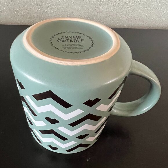 THYME & TABLE Sage Green Stoneware Mug ~ Chevron Design White & Metallic Brass - Picture 9 of 13